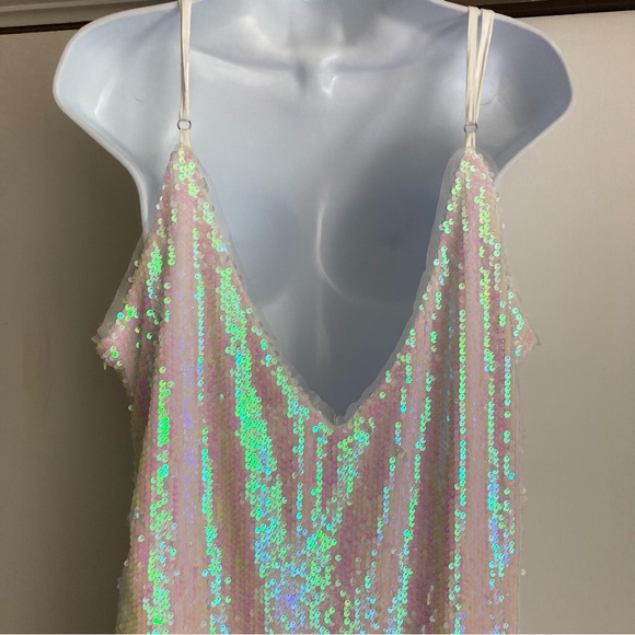 Lulu’s Mirrorball White Iridescent Sequin Mini Dress, Sz XL - Picture 14 of 16